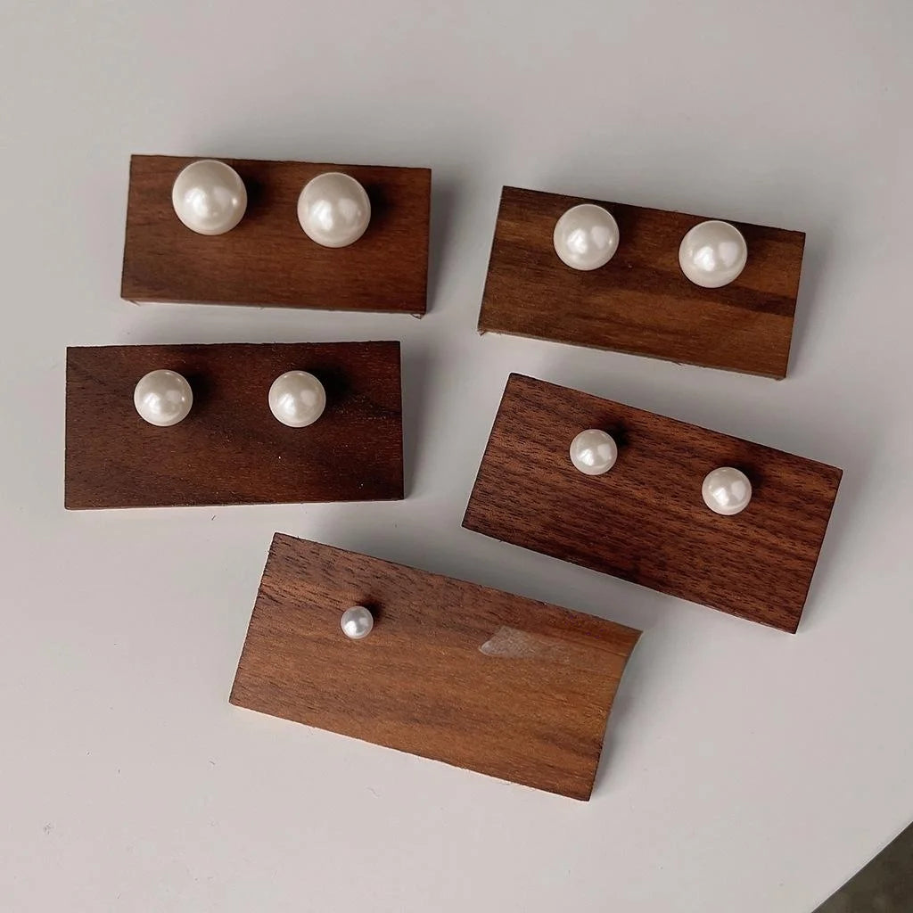 Korean Vintage Glass Pearl Stud Earrings Silver Plated Geometric Style Jewelry