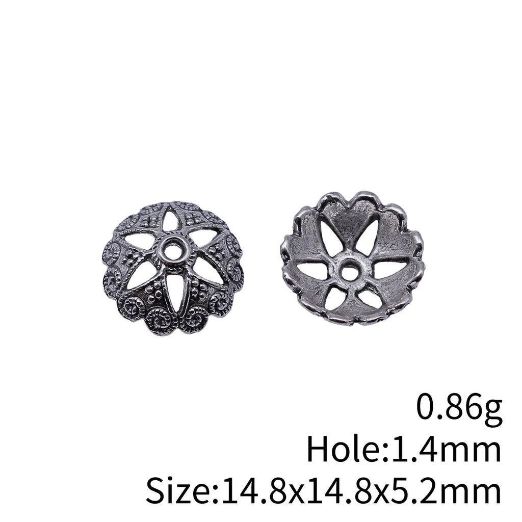 14.8x14.8x5.2mm 0.86g Antique Silver Zinc Alloy Flower Bead Cap Jewelry Findings for Necklace Earring DIY