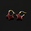 Vintage Red Enamel Five-Point Star Alloy Stud & Clip On No Piercing Gold Hoop Statement Earrings