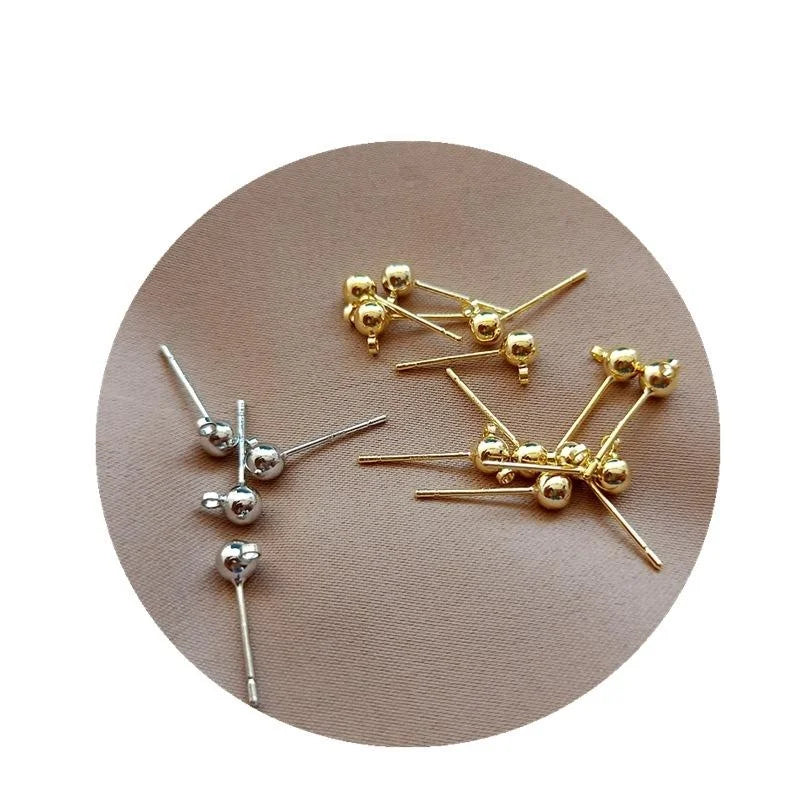 925 Sterling Silver Ball Stud Earrings With 14K Gold Plated Dangle Pin Handmade Jewelry Findings