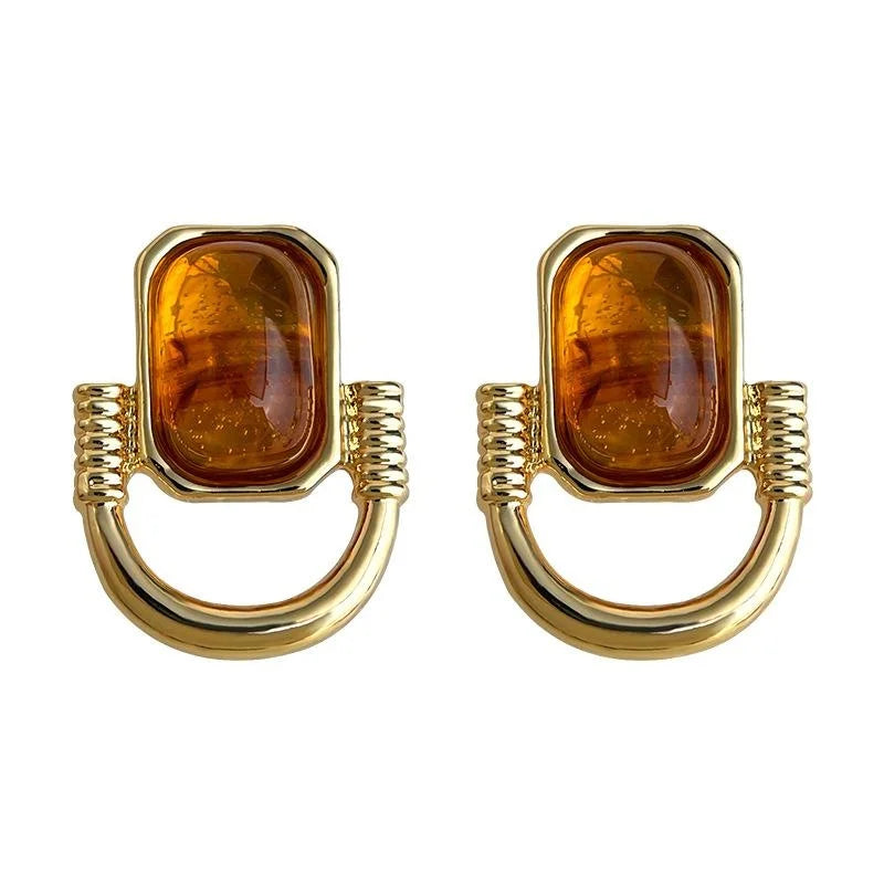 2025 Maillard Style Geometric Quadrilateral Copper Resin Drop Earrings