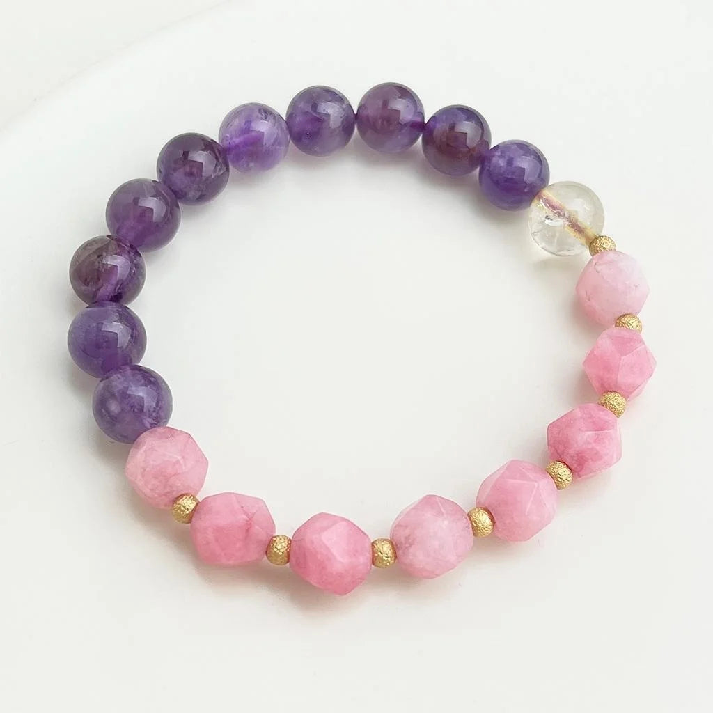 New Chinese Style Natural Stone Lavender Amethyst Geometric Round Ring Bracelet For Women