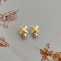 14K Plated Eco Copper Glass Pearl Stud Earrings, Minimalist Floral Line Fashion Jewelry