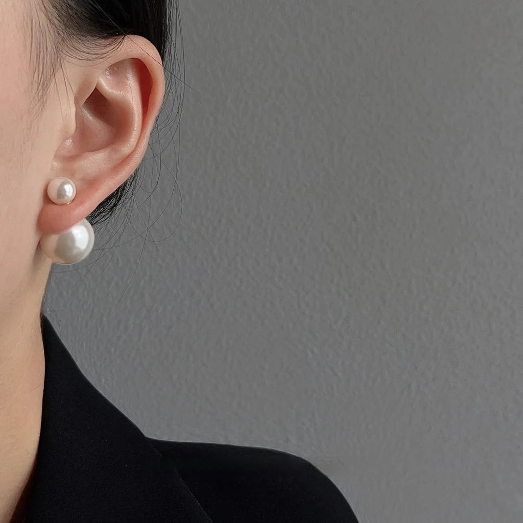 Silver Plated Glass Pearl Geometric Round Drop Earrings For Women Two Way Luxury Style