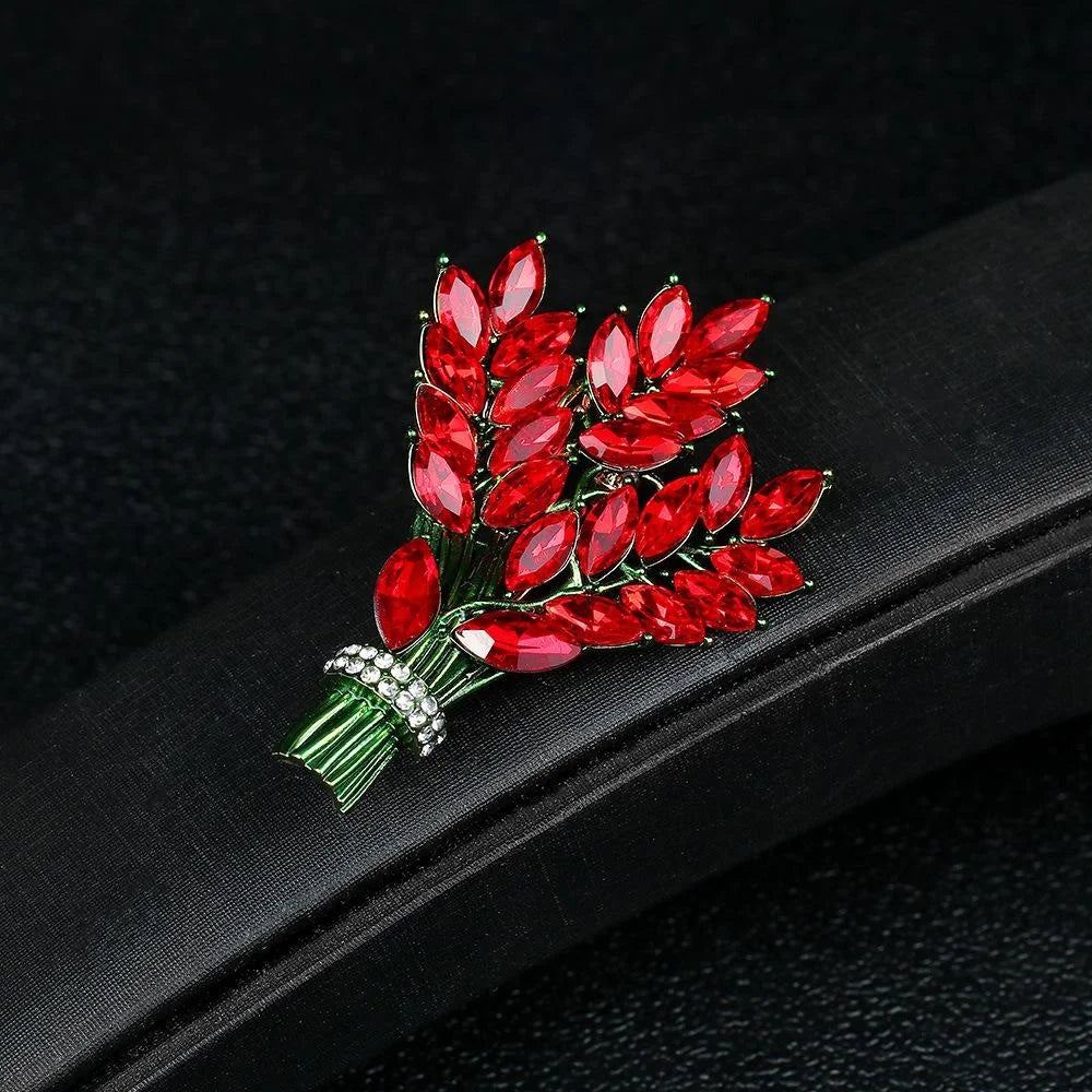 Elegant Lavender Bouquet Alloy Enamel Rhinestone Brooch, Purple Wheat Leaf Lapel Pin Corsage Suit Accessory Gift