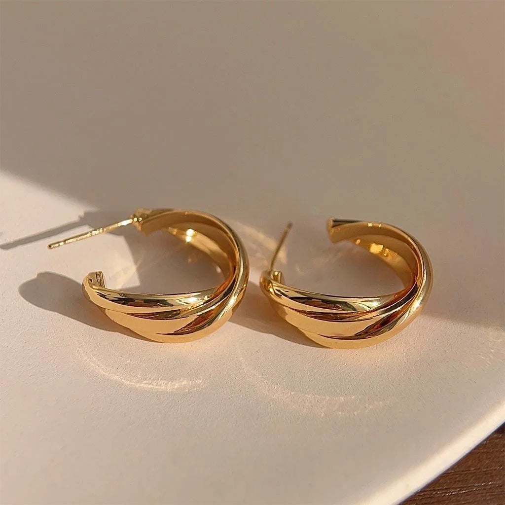 18K Gold Plated Copper Geometric Hoop Drop Earrings Minimalist Luxury Women's Jewelry