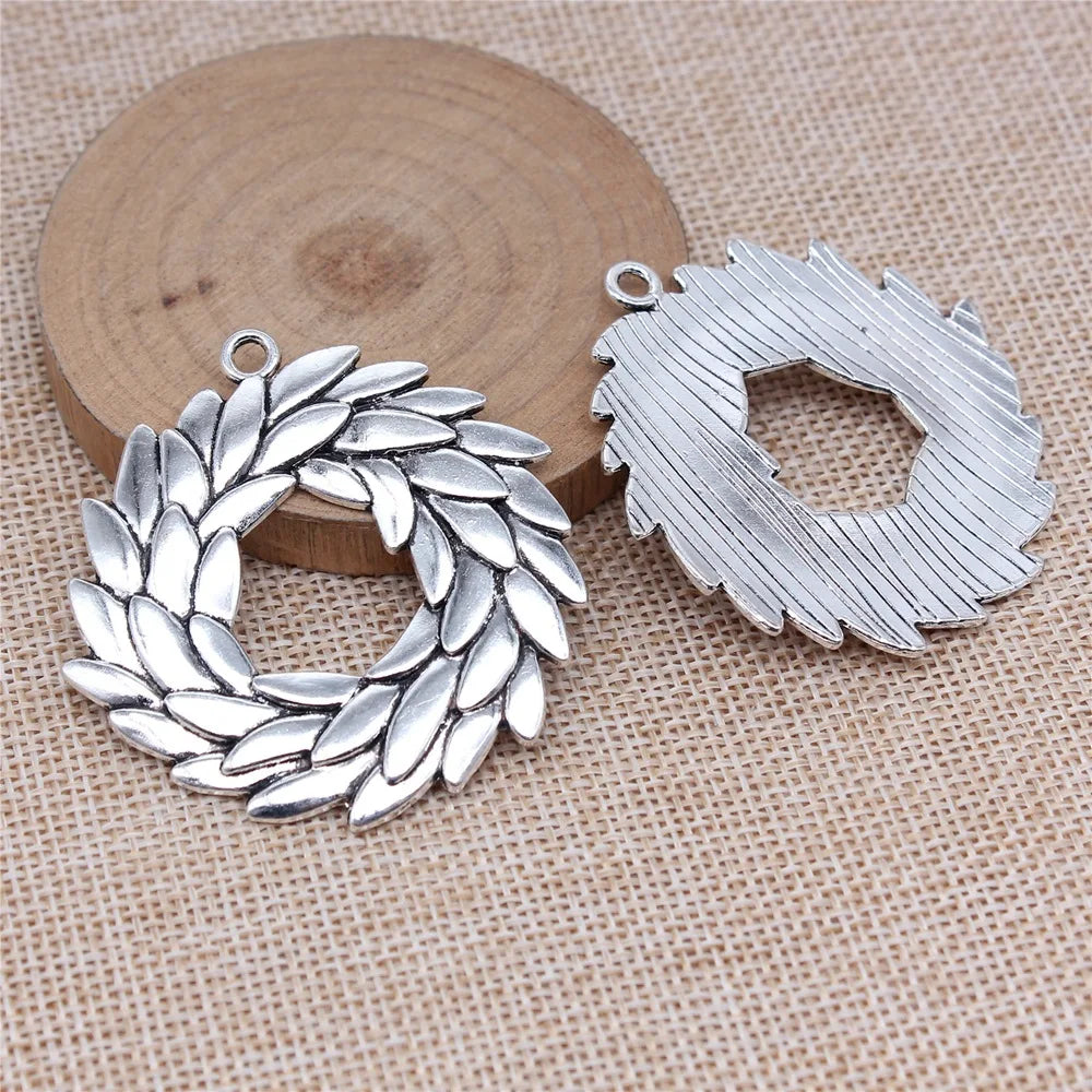 49x51mm 13.5g Antique Silver Zinc Alloy Round Olive Branch Charm Pendant for Necklace Jewelry Making