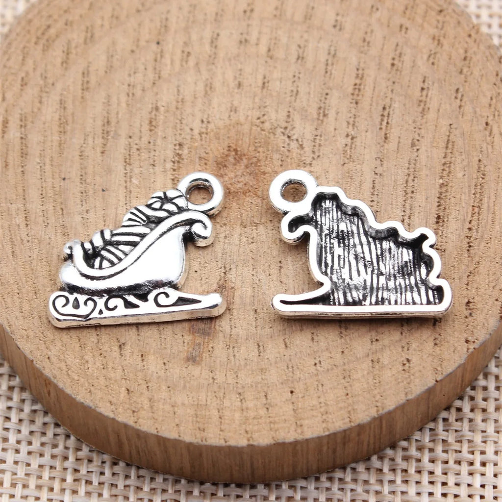 18x17mm 1.45g Antique Silver Zinc Alloy Christmas Sleigh Charm Pendant for DIY Jewelry Making