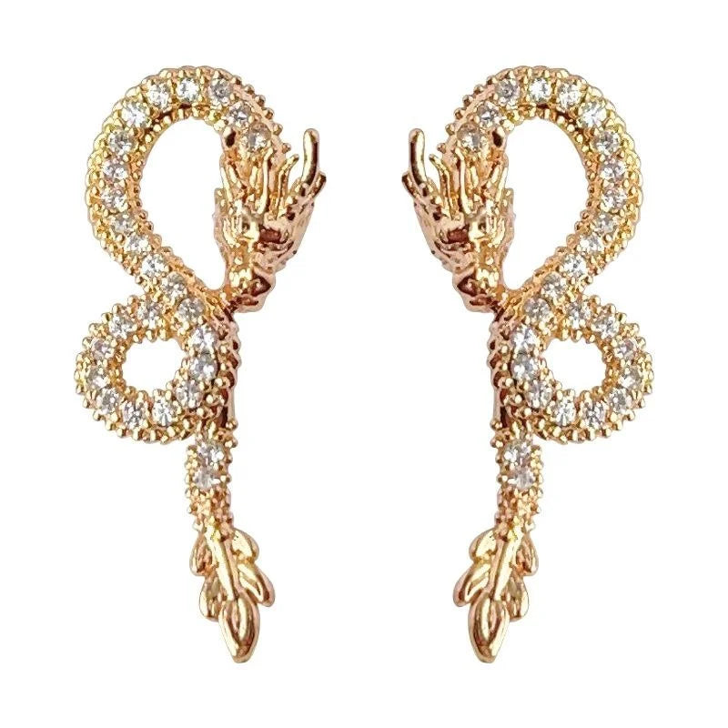 Copper Snake Stud Earrings With Micro Pave Zirconia, Light Luxury Zodiac Animal Jewelry