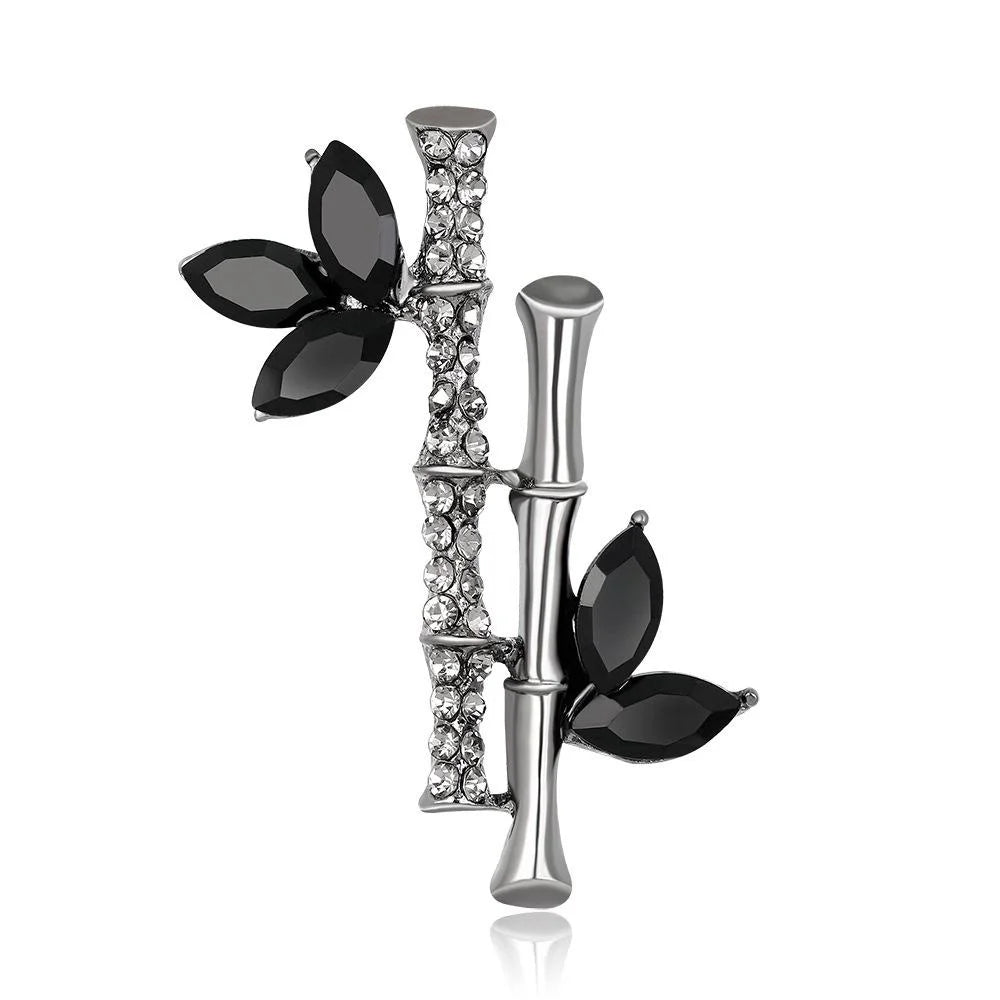 Elegant Bamboo Brooch With Rhinestone Crystal Leaves, Alloy Plant Lapel Pin Corsage Suit Accessory Gift