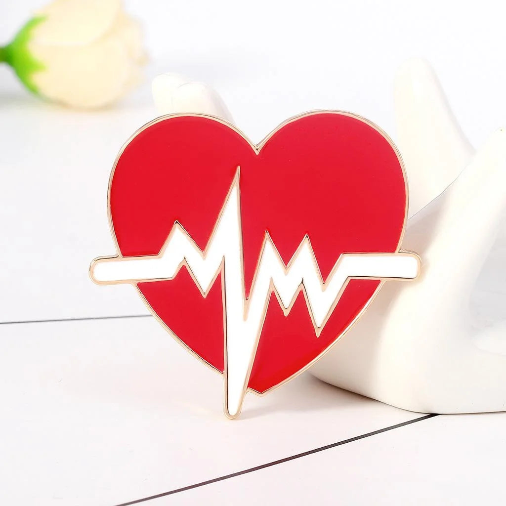 Cute Medical Heart Thermometer ECG Alloy Enamel Brooch For Nurse Lapel Pin Corsage Suit Accessory Gift