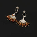 Vintage Fan Tassel Amber Crystal Rhinestone Alloy Stud & Clip On No Piercing Drop Earrings
