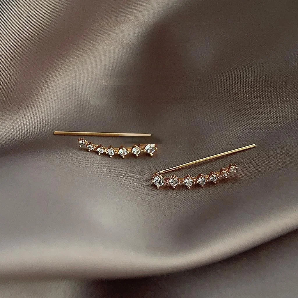 14K Gold Plated Copper Wave Line Zircon Drop Earrings Minimalist Geometric Elegant Jewelry