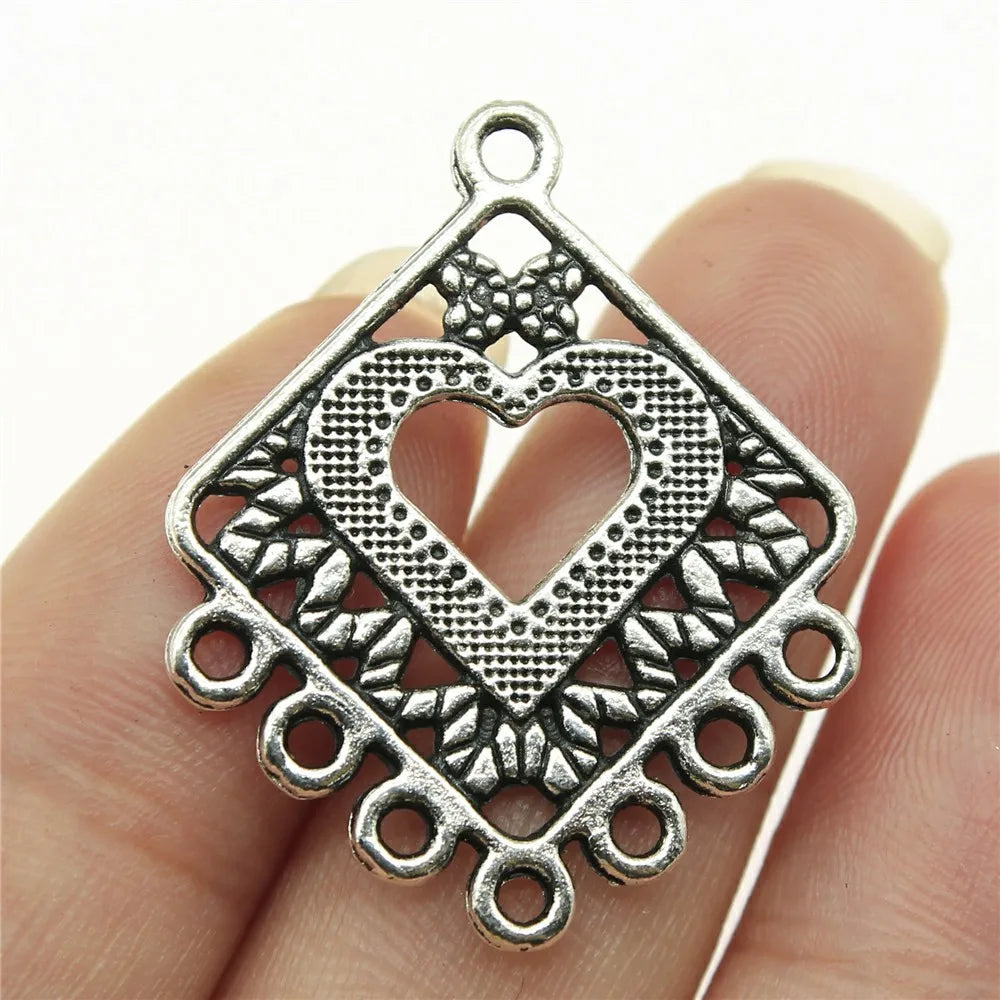 31x25mm 2.3g Antique Silver Zinc Alloy Earring Connector Charm for DIY Dangle Earrings Jewelry Making
