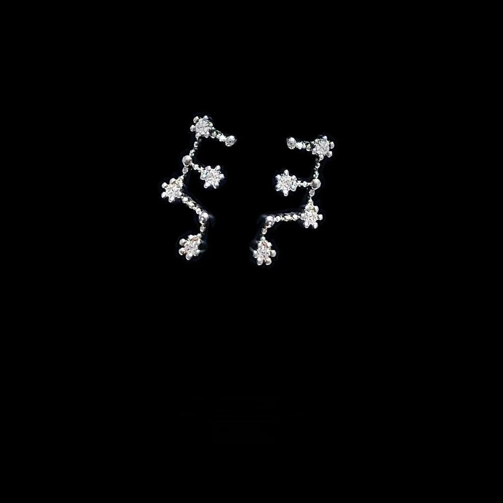 Mini Zircon Pave 12 Zodiac Stud Earrings, Silver Plated Copper Constellation Jewelry