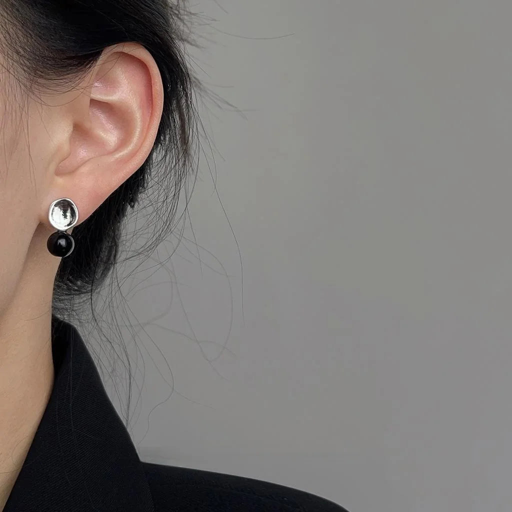 Minimalist Cool Style Round Pearl Stud Earrings Copper Silver Plated Pin Jewelry