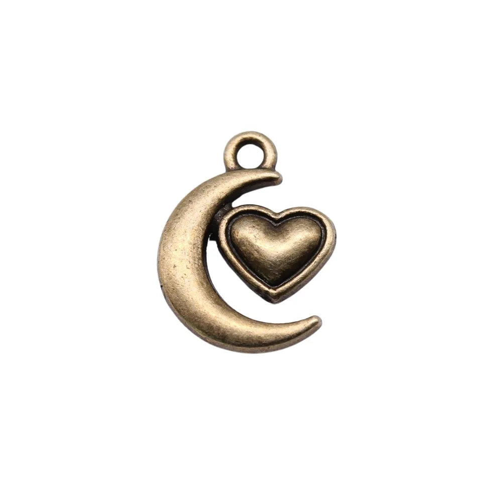 18x14mm 1.3g Multicolor Zinc Alloy Heart Moon Charm Pendant for DIY Necklace Bracelet Jewelry Making