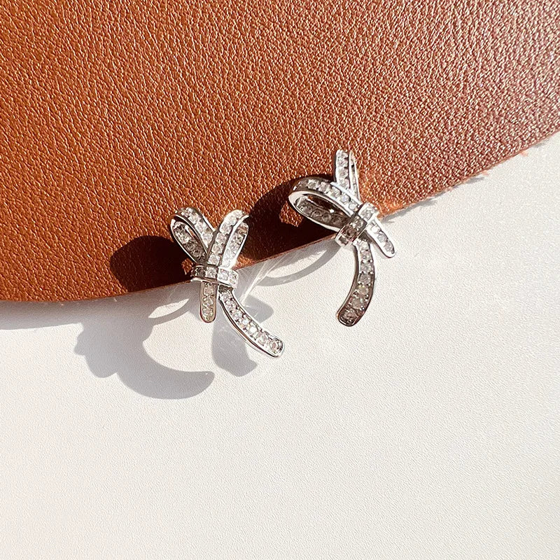 Elegant Micro Paved Zircon Bowknot Coil Stud & Clip On No Piercing Luxury Alloy Earrings