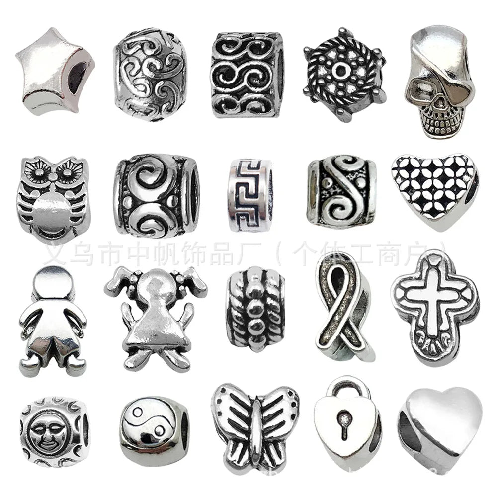 Zinc Alloy Cross Owl Heart Large Hole Loose Metal Cat Beads for DIY Bracelet Jewelry