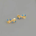 Fashion Aquamarine Zircon Bow Stud Earrings Copper Geometric Jewelry