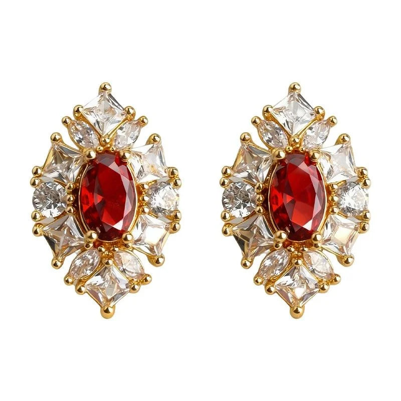 Light Luxury Vintage Geometric Waterdrop Zircon Copper Stud Earrings