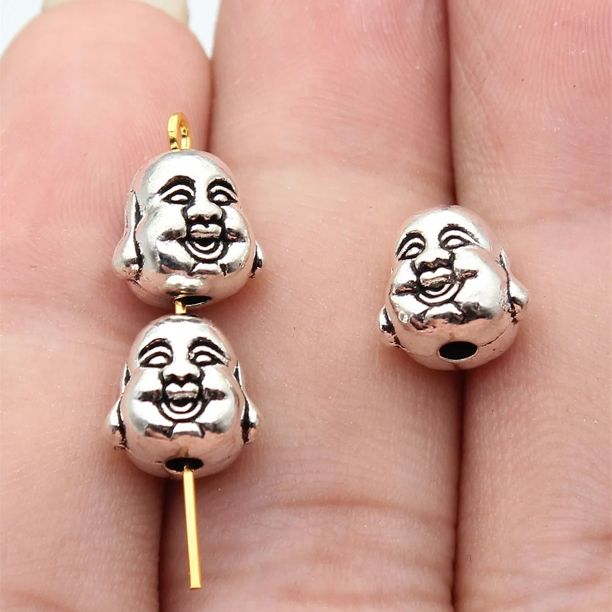 10x10mm 2.6g Antique Silver Zinc Alloy Buddha Head Loose Metal Beads for DIY Bracelet Jewelry Making