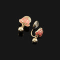 Elegant Enamel Lotus Flower Alloy Stud & Clip On No Piercing Gold Bead New Chinese Style Earrings