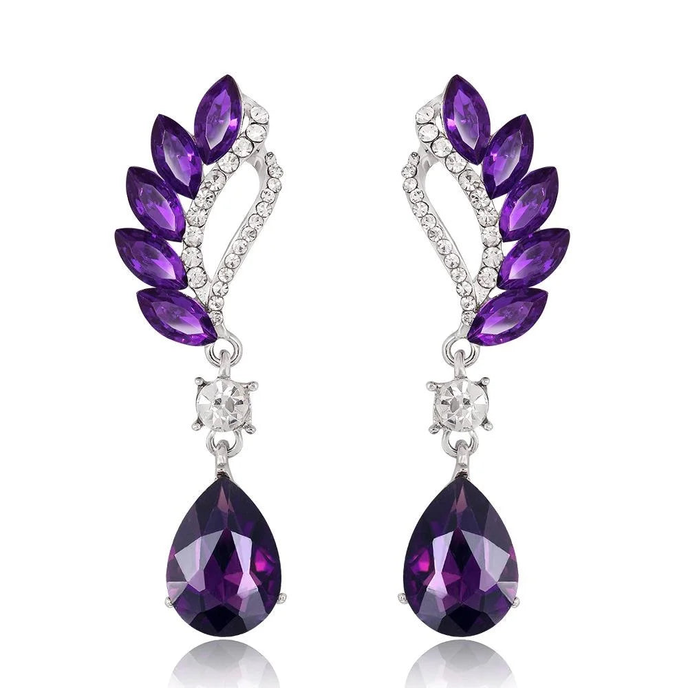 Elegant Wing Crystal Rhinestone Drop Earrings With Teardrop Tassel Dangle For Wedding Party Gift