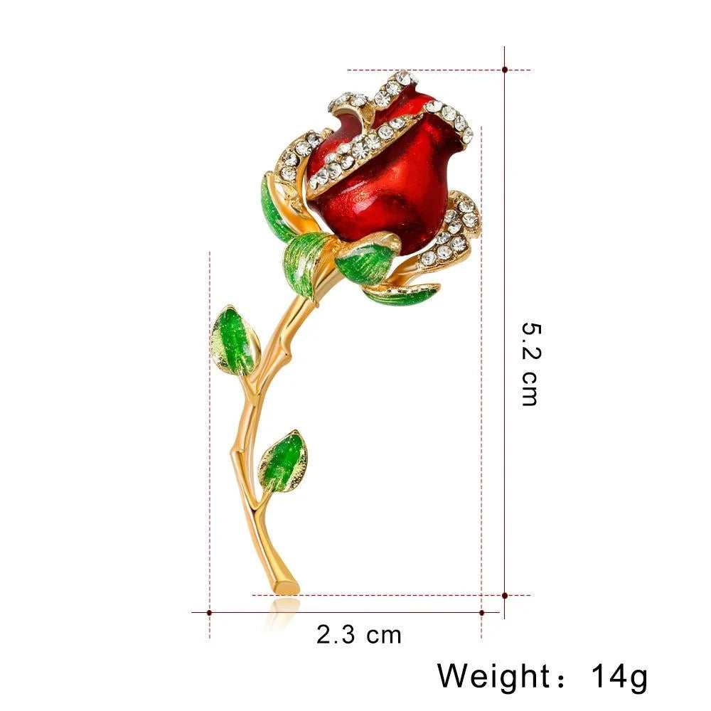 Elegant Blue Enamel Rose Flower Brooch With Rhinestones, Gold Tone Alloy Lapel Pin Corsage Gift For Women