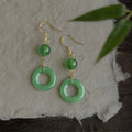 Chinese Retro Green Agate Copper Drop Earrings With Geometric Ring Design