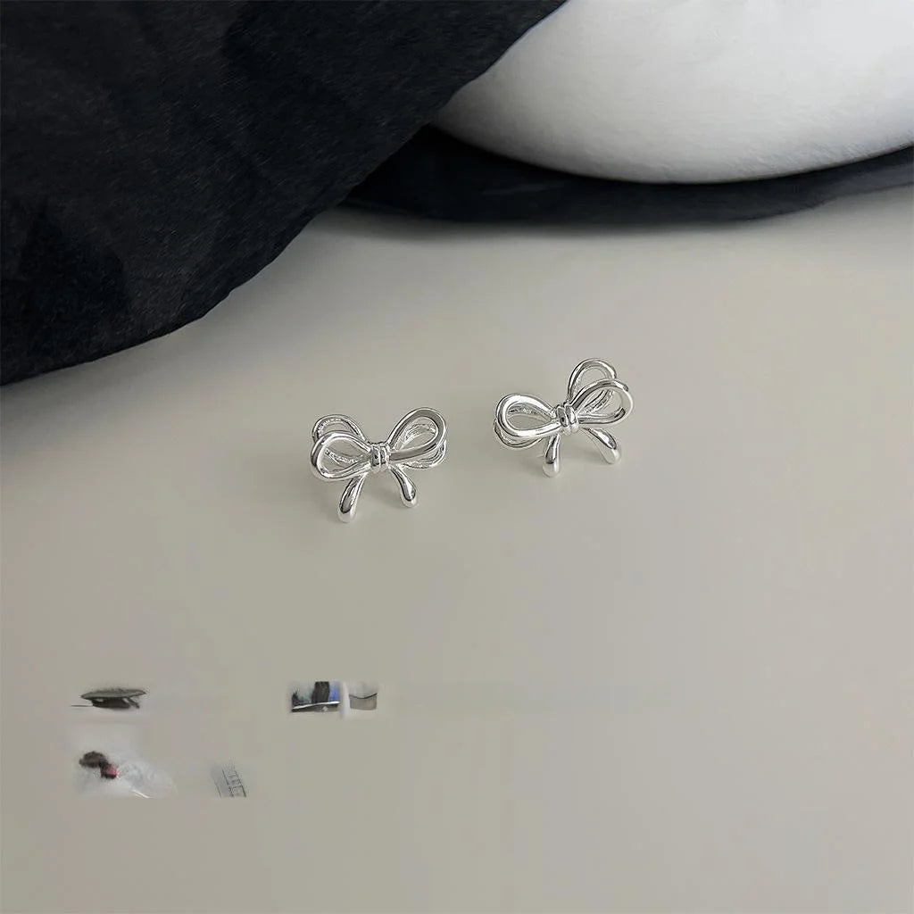 Mini 3D Bow Copper Stud Earrings For Women Cute Sweet Fashion Daily Jewelry