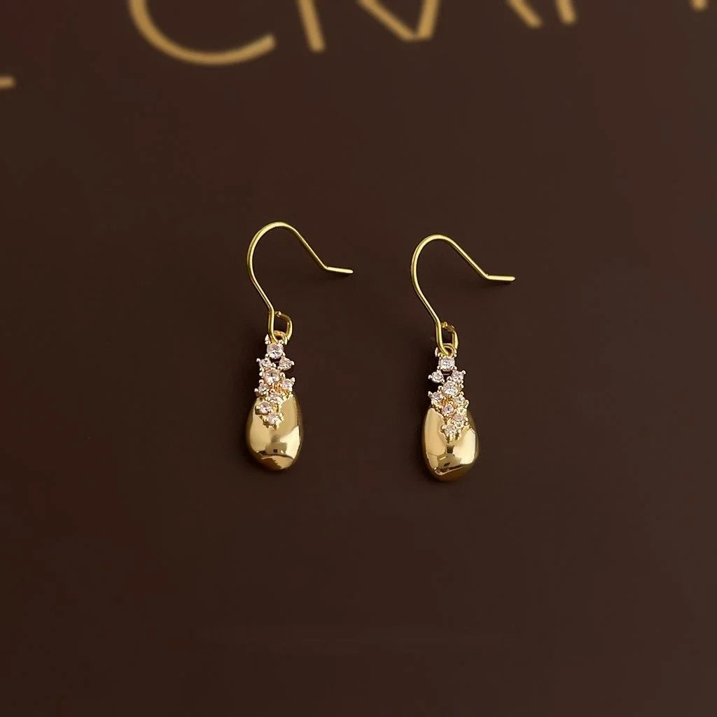 Light Luxury Copper Zircon Micro Pave Geometric Waterdrop Tassel Drop Earrings