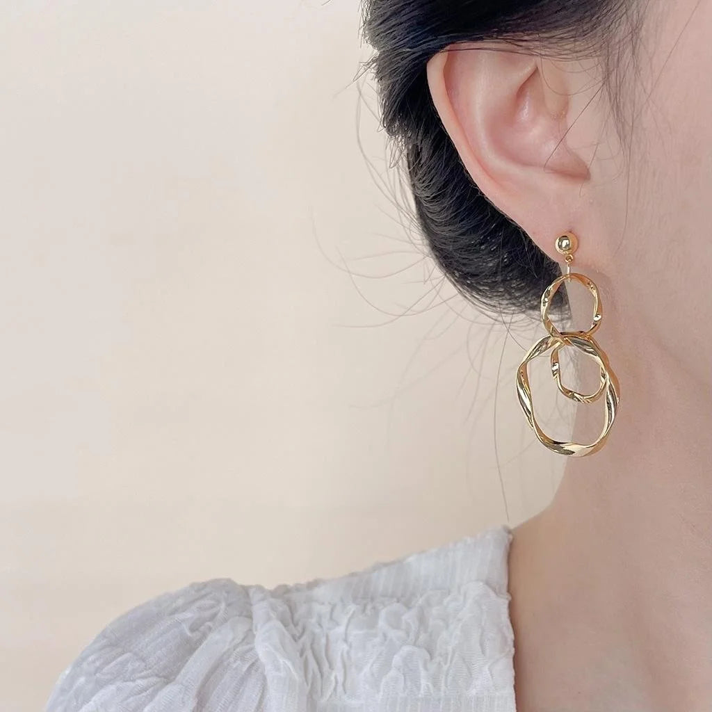18K Gold Plated Copper Geometric Drop Earrings Chunky Hoop Line Western Fashion Jewelry
