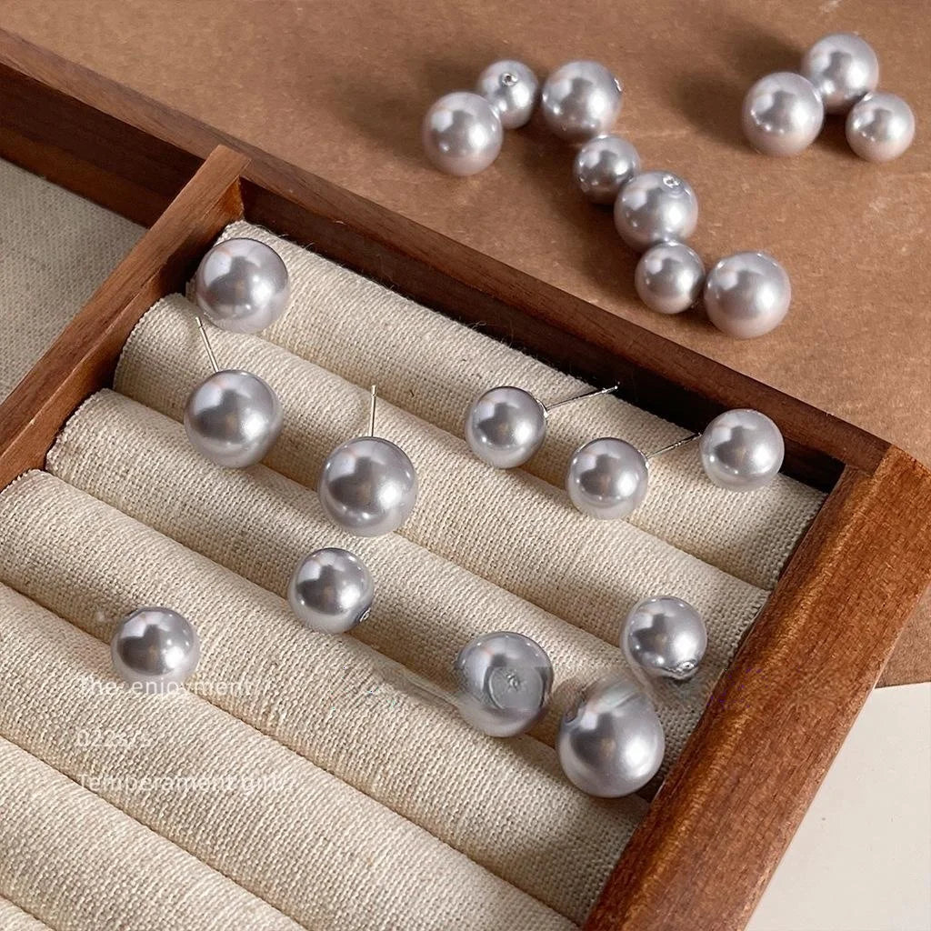 Light Purple Pearl Stud Earrings Silver Plated Pin Round Geometric Minimalist Elegant Jewelry