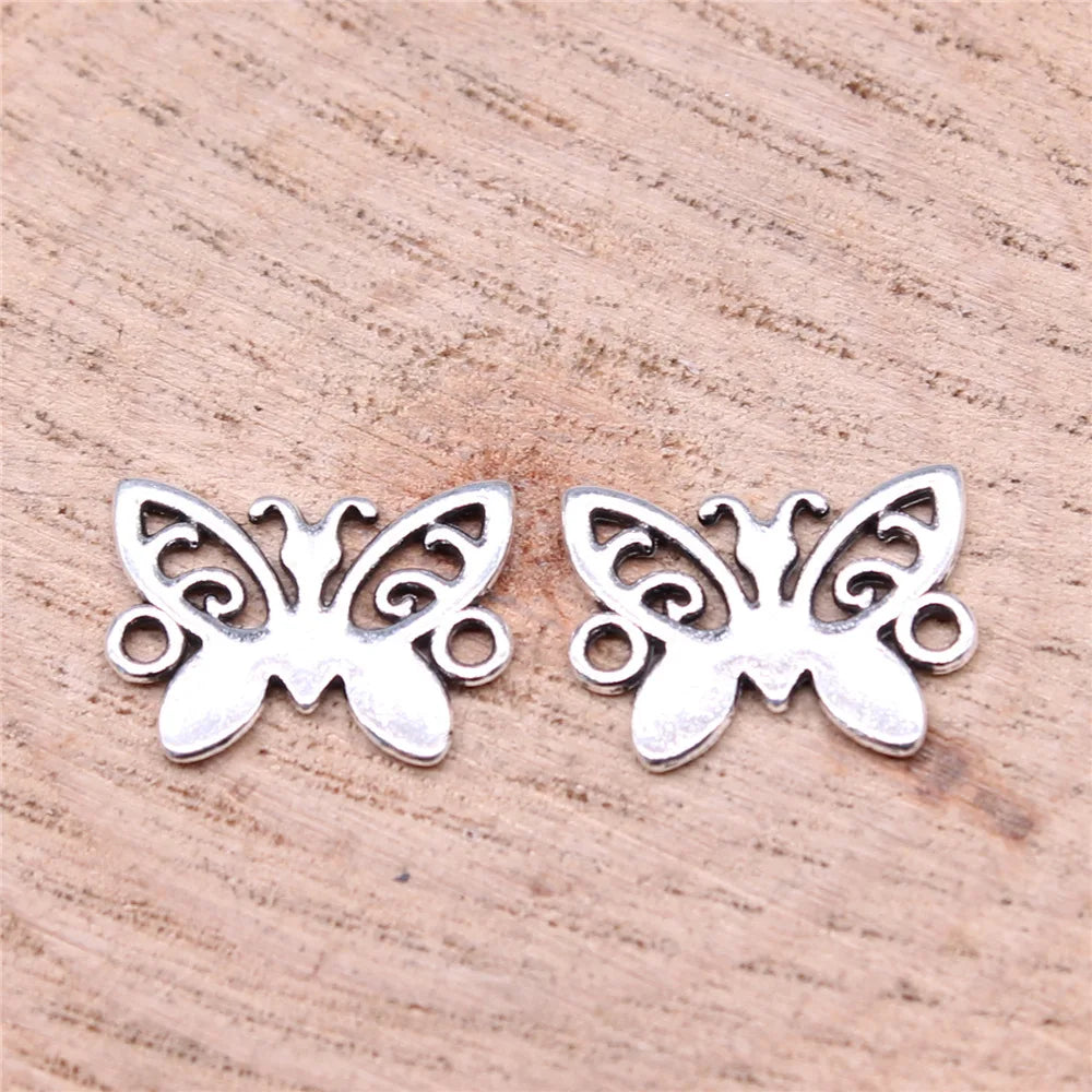15x12mm 0.59g Antique Silver Zinc Alloy Butterfly Connector Charm Pendant for DIY Bracelet Jewelry Making
