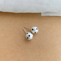 Black White Polka Dot Cotton Pearl Stud Earrings Copper Round Geometric Hepburn Style
