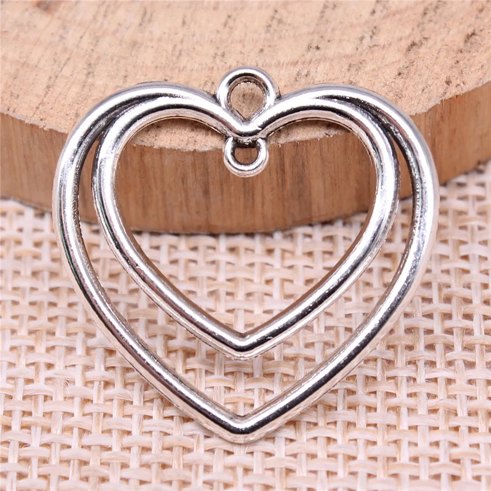 25x25mm 1.8g Antique Silver Zinc Alloy Double Heart connector charm pendant for DIY bracelet making