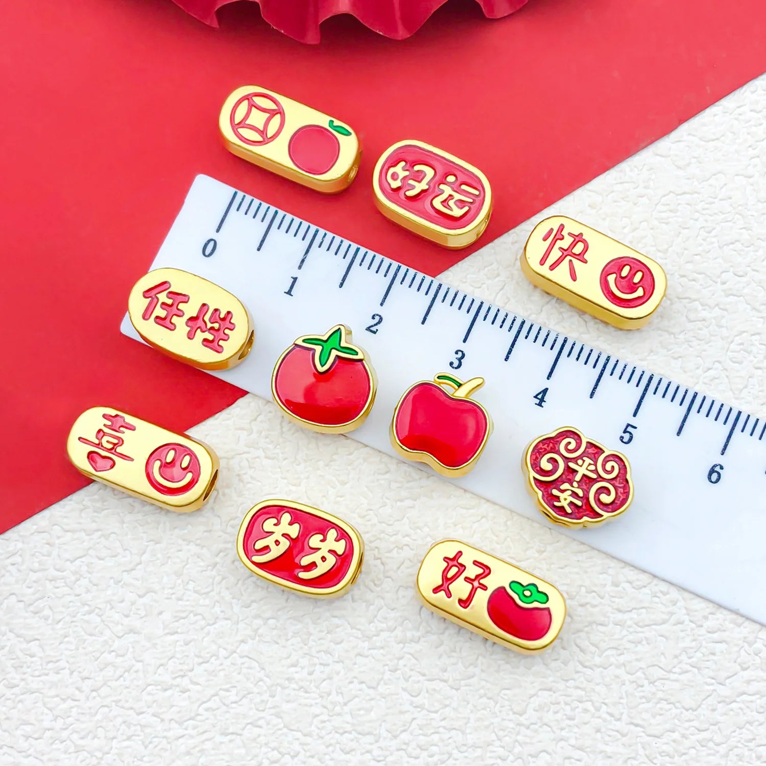 Matte Gold Enamel Zinc Alloy Peace Xi Money Good Luck large hole spacer beads for bracelets