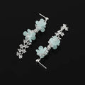 Elegant Blue Flower Crystal Vine Long Tassel Alloy Stud & Clip On No Piercing Sweet Earrings