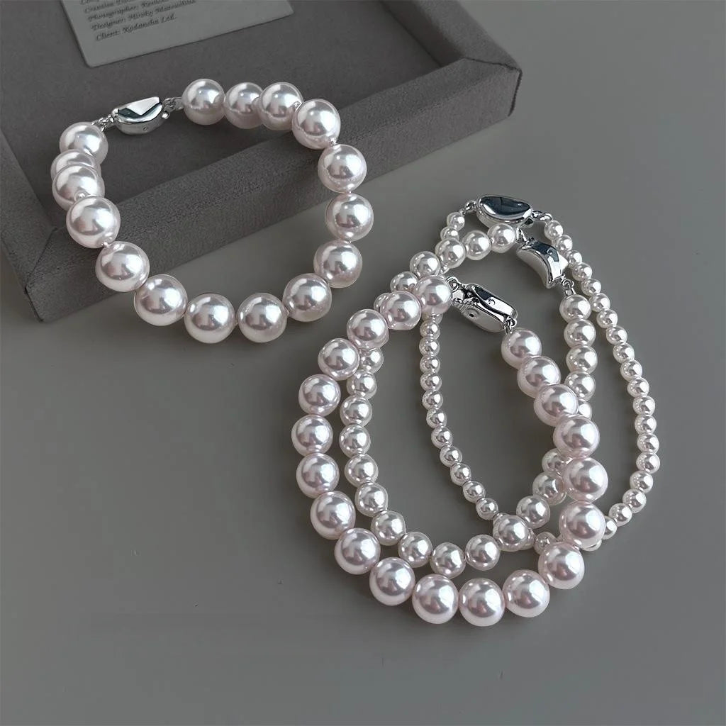 Rose Pink Glass Pearl Bracelet With Geometric Ingot Clasp Elegant Sweet Jewelry