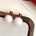Sweet Burgundy Pom Pom Drop Earrings For Women, Winter Enamel Heart Geometric Daily Jewelry