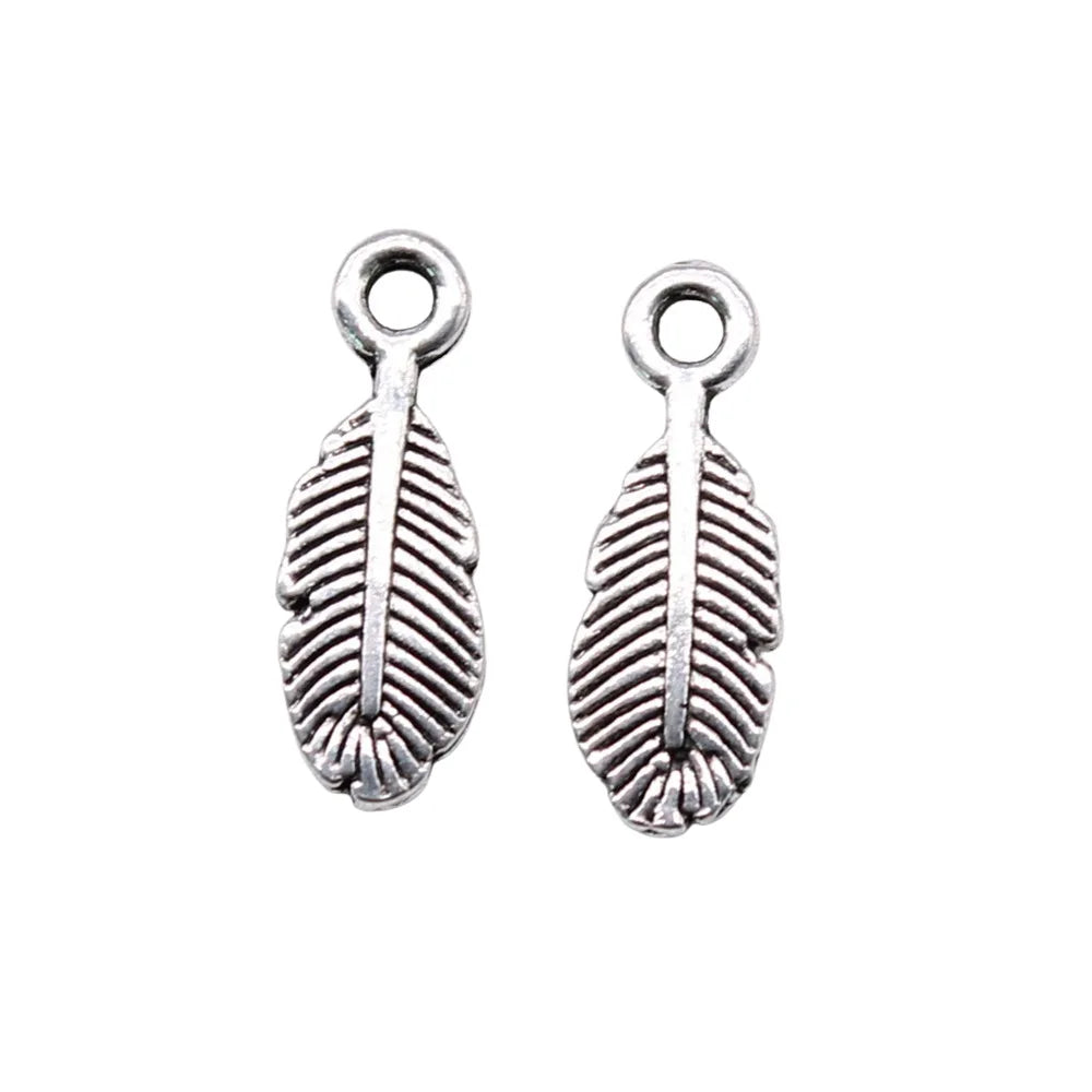 12x5mm 0.25g Antique Silver Zinc Alloy Feather Charm Pendant for DIY Flying Animal Jewelry Making