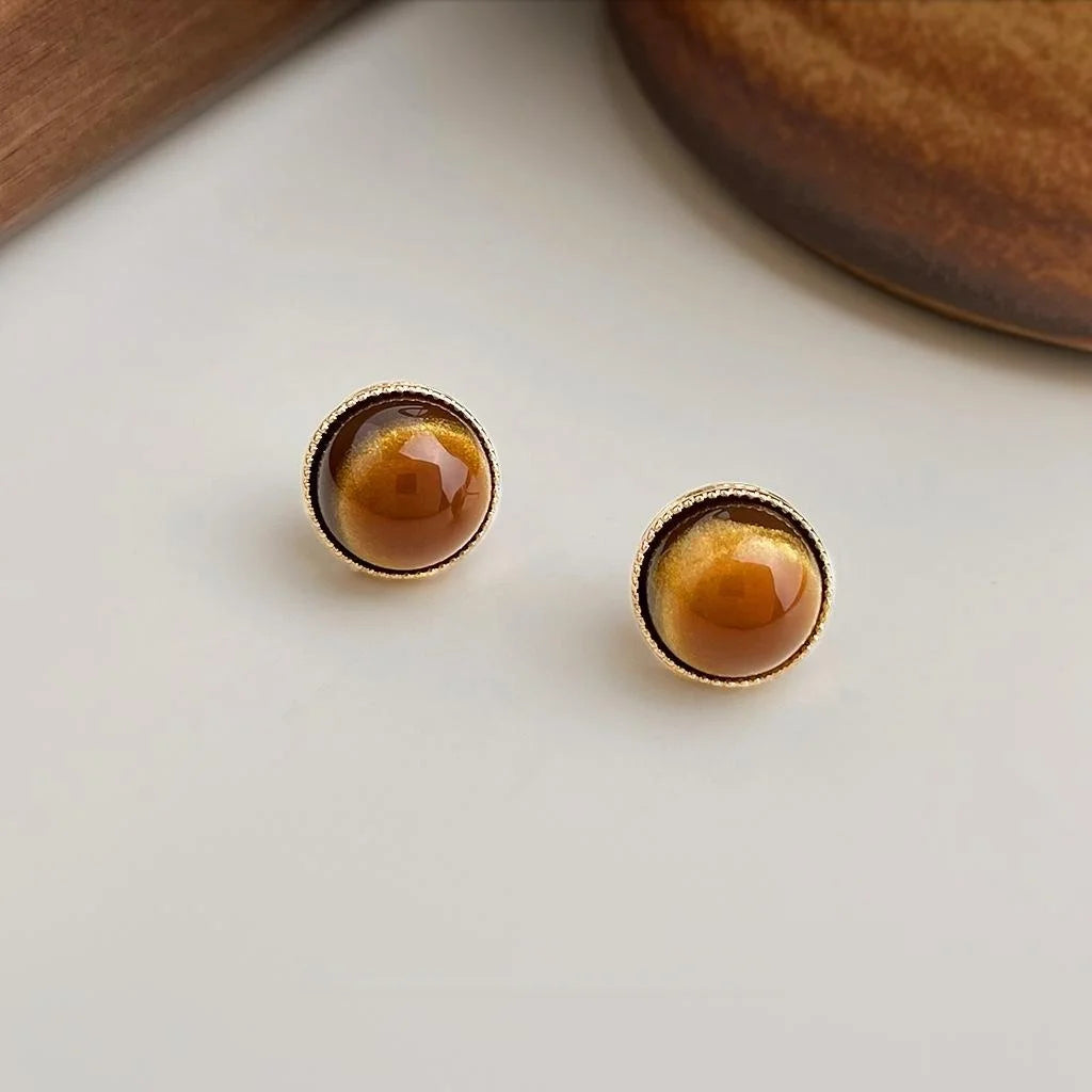 Vintage Alloy Round Geometric Stud Earrings Minimalist Commuter Style Jewelry
