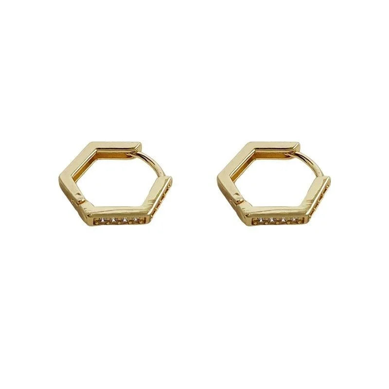 Micro Pave Zircon Hexagon Copper Drop Earrings Minimalist Korean Style Jewelry