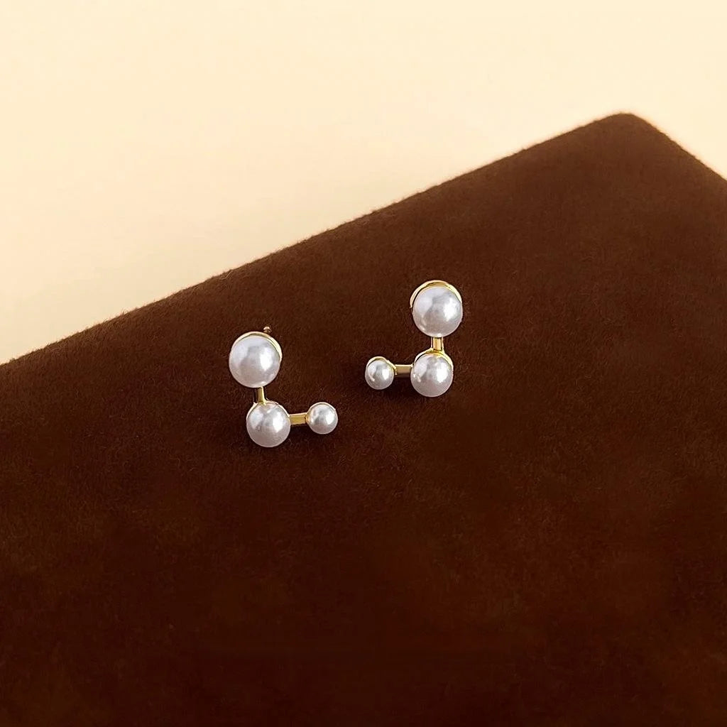 Minimalist Copper Pearl Drop Earrings Geometric Line Round Square Commuter Jewelry For Women
