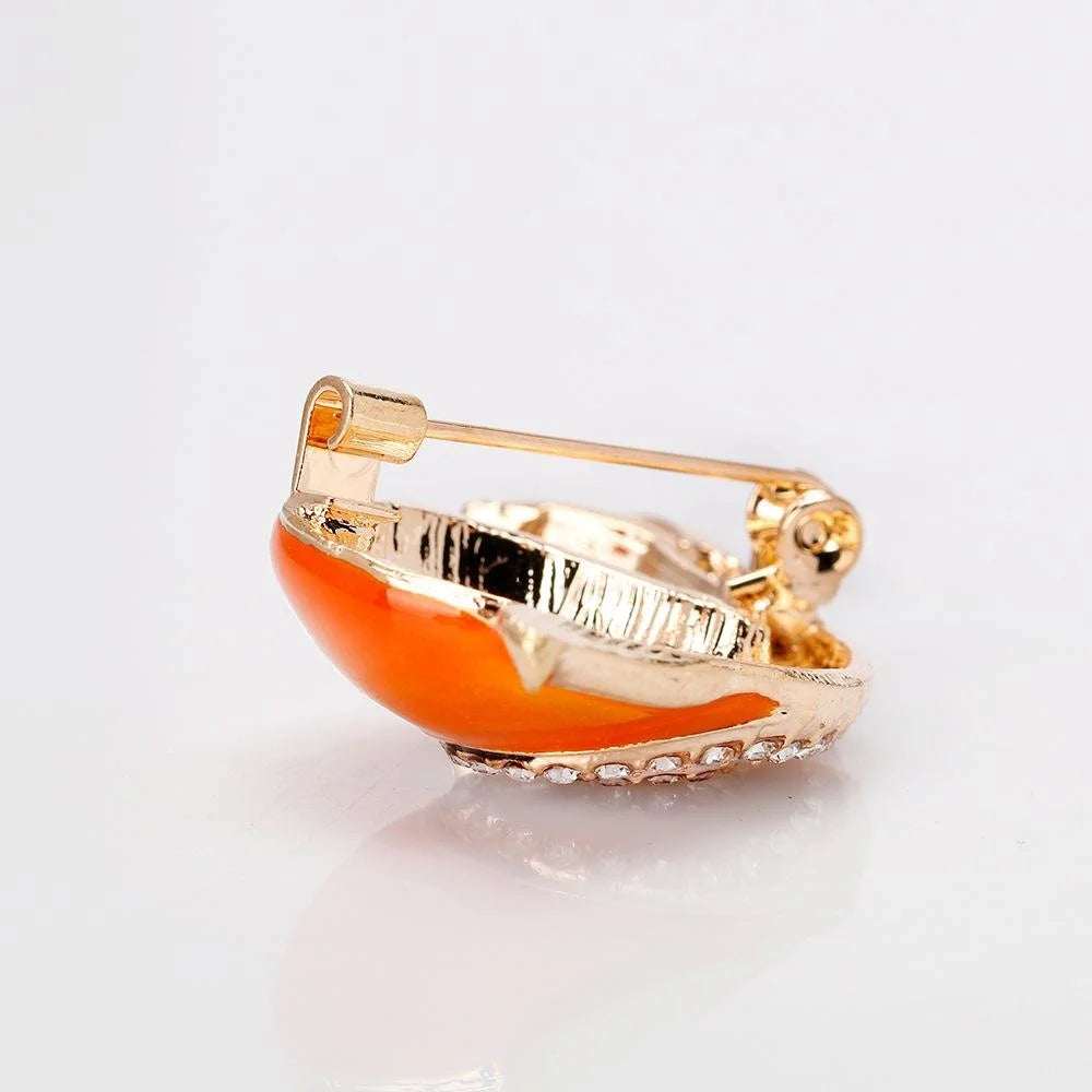 Cute Orange Enamel Snail Brooch With Rhinestone Zircon Shell, Alloy Lapel Pin Corsage Gift For Women