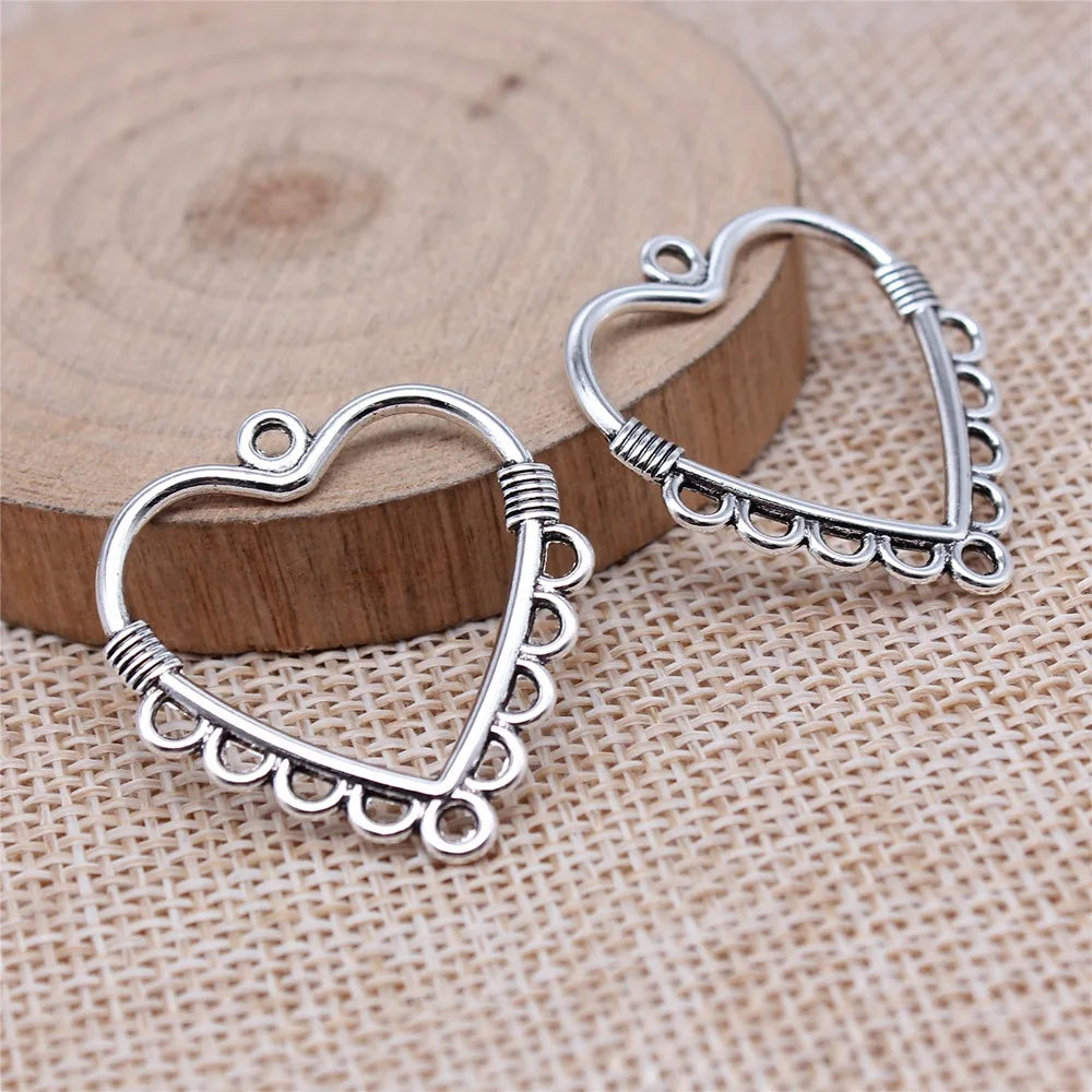 27x30mm 1.7g Antique Silver Zinc Alloy Heart Connector Charms for DIY Earrings Jewelry Making