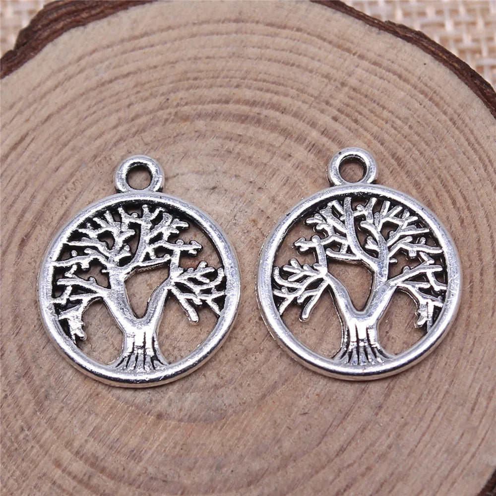 16x16mm 1.2g Antique Silver Zinc Alloy Tree of Life Charm Pendant for Bracelet Jewelry Making