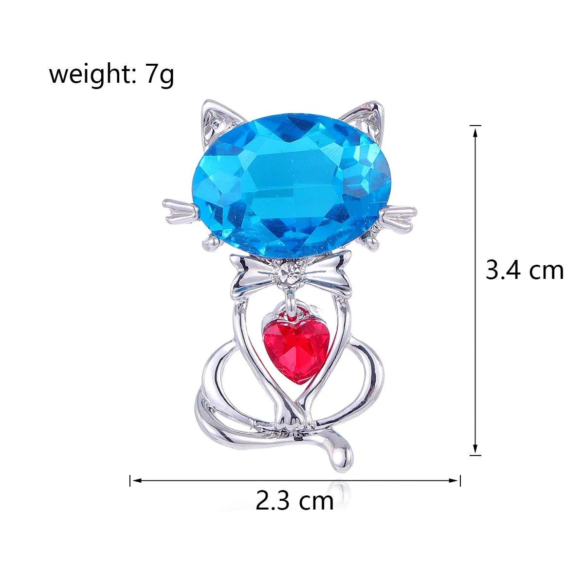Cute Purple Glass Cat Brooch With Rhinestone Heart, Silver Alloy Lapel Pin Corsage For Dress Hat Gift
