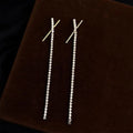 Light Luxury 14K Gold Plated Copper Glass Rhinestone Geometric Tassel Drop Earrings
